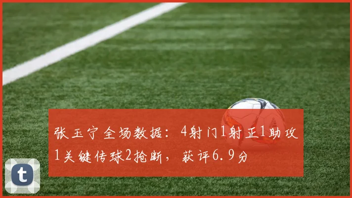 张玉宁全场数据：4射门1射正1助攻1关键传球2抢断，获评6.9分